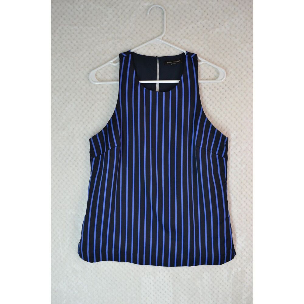 Banana Republic Women's Small Blue Petite Stripe Racerback Top
